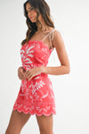 Tori Palm Trees Leaf Print Contrast Shoulder Tie Mini Dress