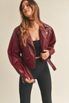 Kensley Faux Leather Moto Jacket - Burgundy