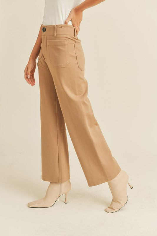 Kairi High Waist Straight Leg Front Pocket Pants - Mocha