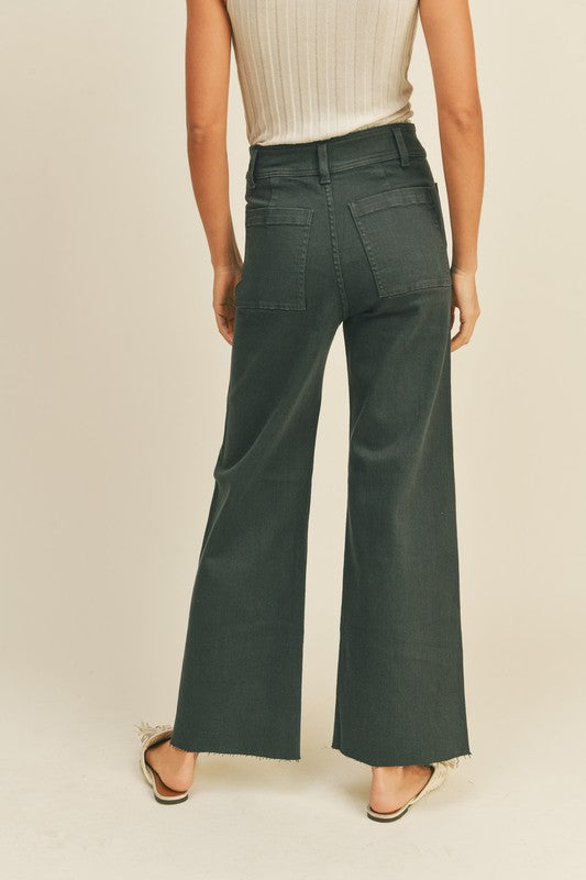 Patricia Front Pocket Wide Leg Denim Pants - Faded Navy