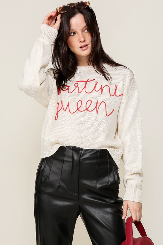 "Martini Queen" Long Sleeve Crew Neck Sweater