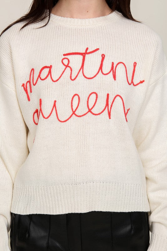 "Martini Queen" Long Sleeve Crew Neck Sweater