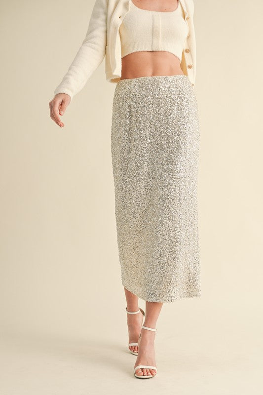 Anika Beaded Sequin Midi Skirt