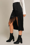 Georgine Asymmetrical Hemline Fringe Midi Skirt - Black