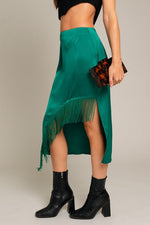 Georgine Asymmetrical Hemline Fringe Midi Skirt - Green