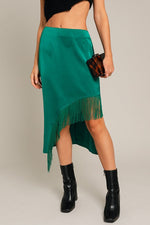 Georgine Asymmetrical Hemline Fringe Midi Skirt - Green