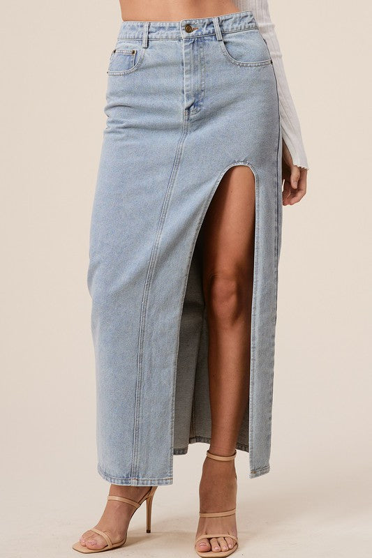 Cristina High Slit Denim Maxi Skirt