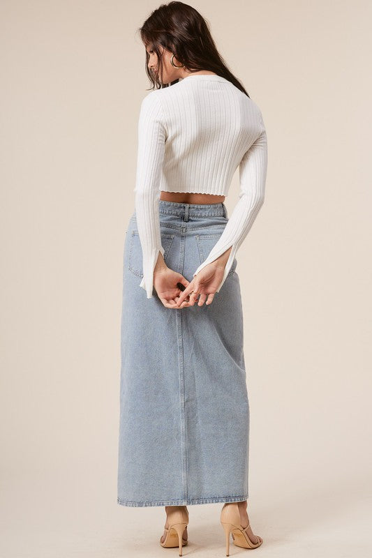Cristina High Slit Denim Maxi Skirt