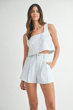 Estella Stripe Crop Top & Shorts Set - Sky Blue