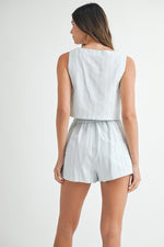 Estella Stripe Crop Top & Shorts Set - Sky Blue