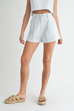 Estella Stripe Crop Top & Shorts Set - Sky Blue
