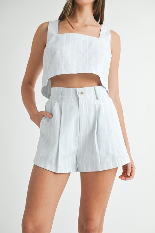 Estella Stripe Crop Top & Shorts Set - Sky Blue