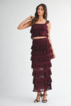 Remy Ruffle Knit Crop Top And Midi Skirt Set - Wine