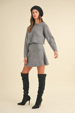 Sheila Long Sleeve Crop Knit Top & Flare Mini Skirt Set