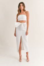 Harper Scuba Top And Midi Skirt Set - White