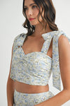 Hailey Floral Shoulder Tie Crop Top & Maxi Skirt Set - Blue Floral