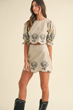 Divina Embroidered Top & Mini Skirt Set