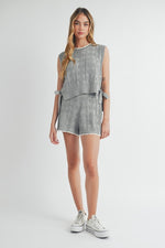 Auriane Knit Contrast Side Tie Vest Top & Short Set