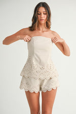 Lee Linen Strapless Embroidered Top & Shorts Set