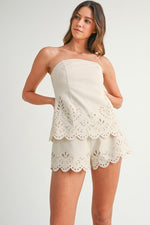 Lee Linen Strapless Embroidered Top & Shorts Set