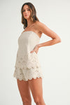 Lee Linen Strapless Embroidered Top & Shorts Set