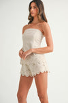 Lee Linen Strapless Embroidered Top & Shorts Set