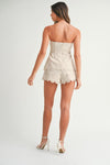 Lee Linen Strapless Embroidered Top & Shorts Set
