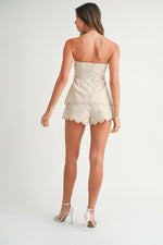 Lee Linen Strapless Embroidered Top & Shorts Set