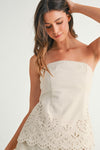 Lee Linen Strapless Embroidered Top & Shorts Set