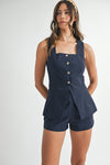 Liv Square Neckline Vest Top & Shorts Set