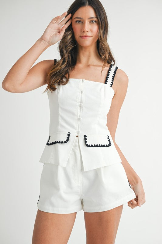 Harmoni Contrast Square Neck Vest Top & Shorts Set