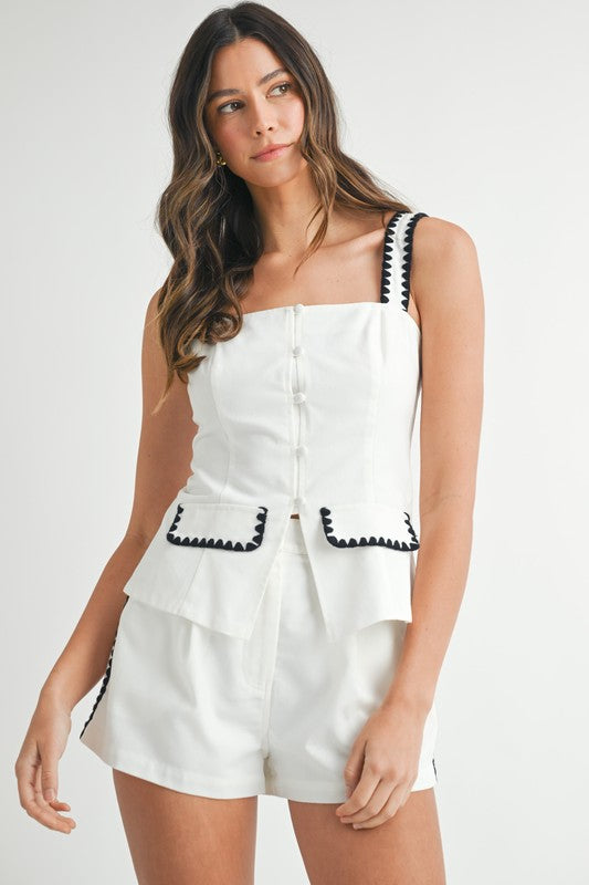 Harmoni Contrast Square Neck Vest Top & Shorts Set
