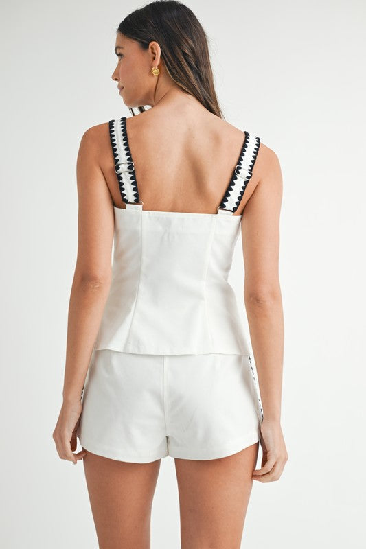 Harmoni Contrast Square Neck Vest Top & Shorts Set