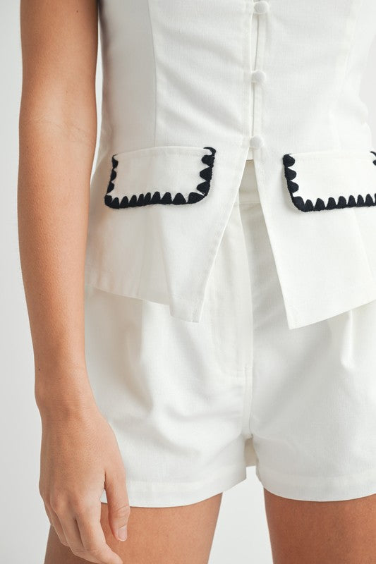 Harmoni Contrast Square Neck Vest Top & Shorts Set
