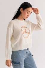 "Good Vibes" Lightweight Knit Sweater - Cream