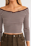 Cornellia Striped RIbbed Off The Shoulder Sweater Top