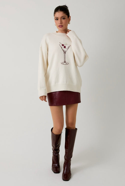 "Cherry Martini" Mock Neck Graphic Sweater Top
