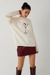 "Cherry Martini" Mock Neck Graphic Sweater Top