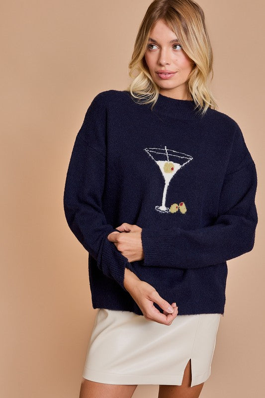 Emmie Long Sleeve Martini Sweater - Navy