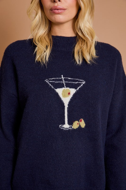 Emmie Long Sleeve Martini Sweater - Navy