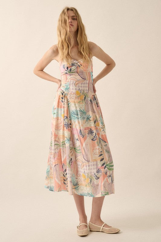 Kanie Tropical Motif Print Cami Midi Dress
