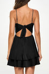 Seline Satin Square Neck Mini Ruffle Dress - Black