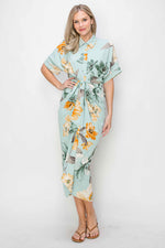 Maybel Front Tie Button Down Floral Midi Dress