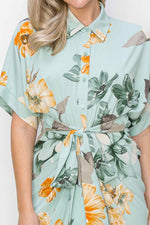 Maybel Front Tie Button Down Floral Midi Dress