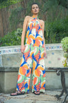 Rayalynn Cross Over Halter Neck Wide Leg Jumpsuit - Orange