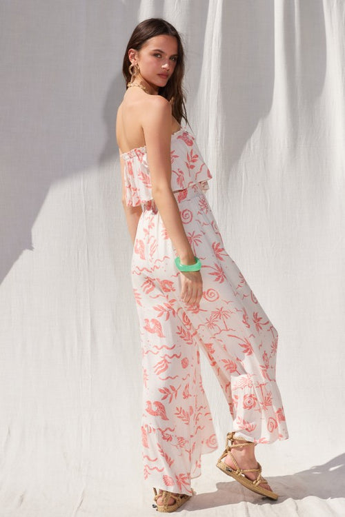 Bianca Strapless Jumpsuit with Ruffle Hem - Cream/Blush