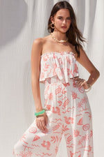 Bianca Strapless Jumpsuit with Ruffle Hem - Cream/Blush