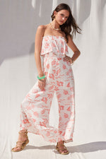 Bianca Strapless Jumpsuit with Ruffle Hem - Cream/Blush
