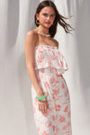 Bianca Strapless Jumpsuit with Ruffle Hem - Cream/Blush
