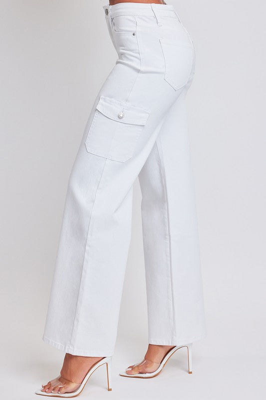 Margarita High Waist Wide Leg Cargo Jeans - White
